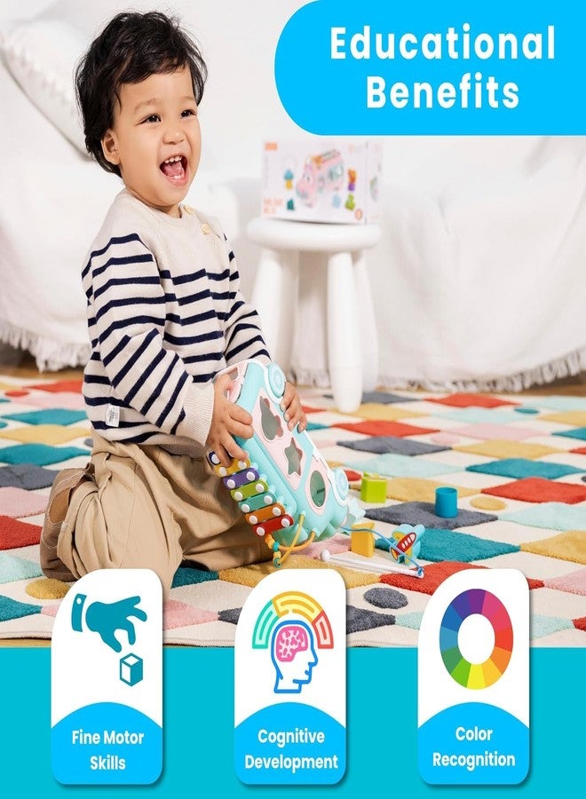 Cable World Baby School Bus Xylophone Toy for Toddlers 1-3, Baby Musical Bus Toys for 1 Year Old Girl, Shape Sorting Toys Knocking Xylophone Educational Musical Instruments Toy (Blue) - Image 4